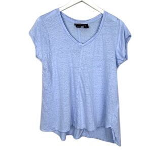 Tahari Blue Linen Casual Tee Blouse Size Large